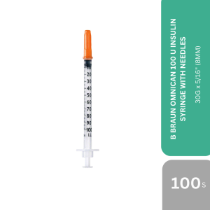 B BRAUN OMNICAN 100 U INSULIN SYRINGE WITH NEEDLES 30G x 5/16" (8MM) 100s