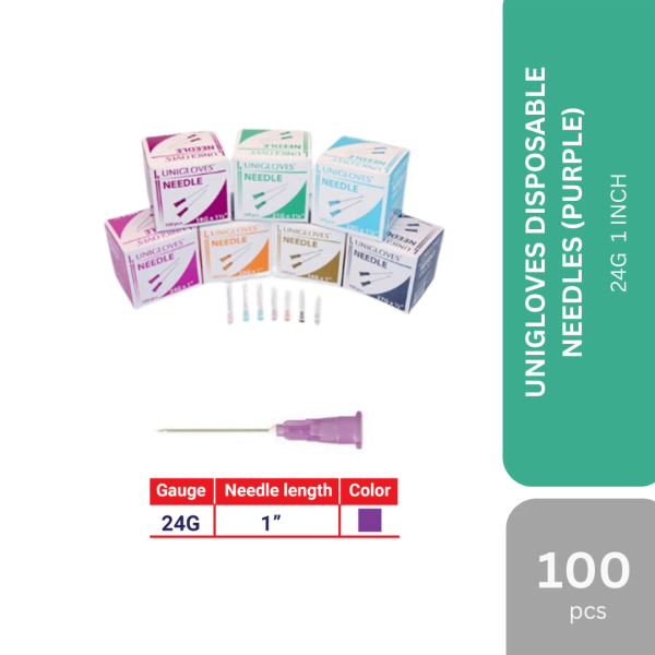 UNIGLOVES DISPOSABLE NEEDLES 24G x 1" (PURPLE) 100s