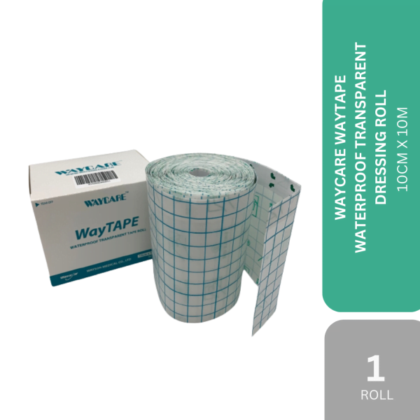 WAYCARE WATERPROOF TRANSPARENT ADHESIVE TAPE DRESSING ROLL 10CM X 10M