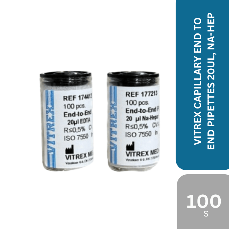 VITREX CAPILLARY END TO END PIPETTES 20UL, NA-HEP 100's - Ihbhealthcare.com