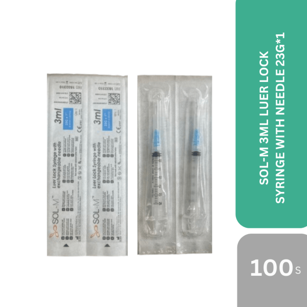 SOL-M 3ML LUER LOCK SYRINGE WITH NEEDLE 23G*1 100s/BOX