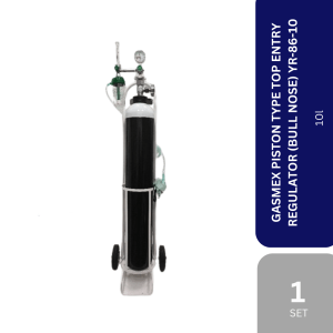 GASMEX SIZE F 10L SEAMLESS STEEL OXYGEN CYLINDER C/W TOP ENTRY BULL NOSE