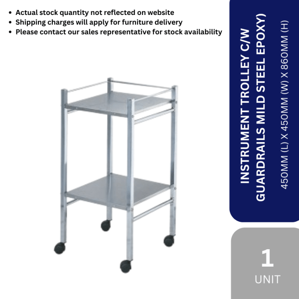 FURNITURE -INSTRUMENT TROLLEY C/W GUARDRAILS MILD STEEL EPOXY) 450MML X 450MMW X 860MMH